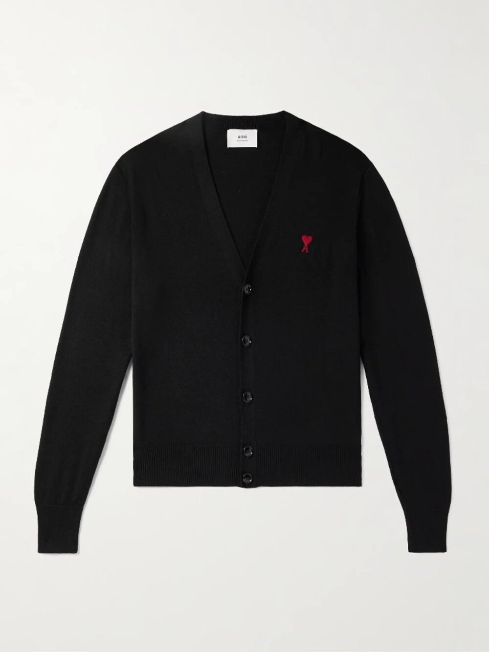 AMI PARIS Slim-Fit Logo-Embroidered Merino Wool Cardigan